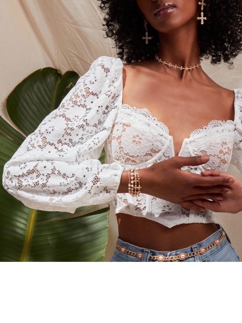 NWOT V Chapman Delphine Stretch Lace Top in White - 6